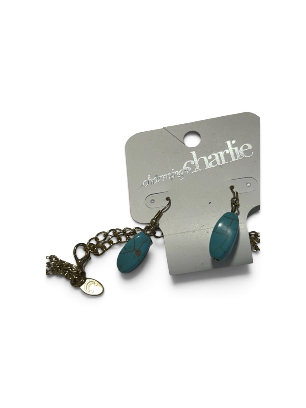 Charming Charlie Beaded Necklace with Turquoise and Brown Accents Earring Set - Picture 3 of 4